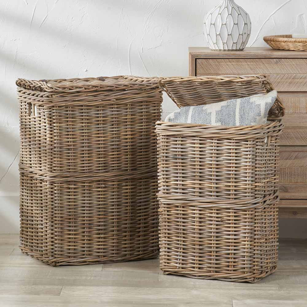 Set of 2 Grey Kubu Rectangular Linen Baskets